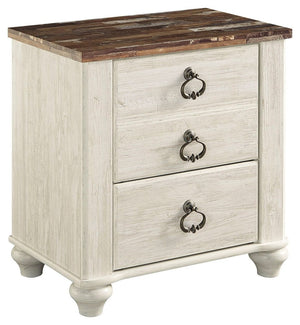 Willowton - Two Drawer Night Stand - Brown / Beige / White