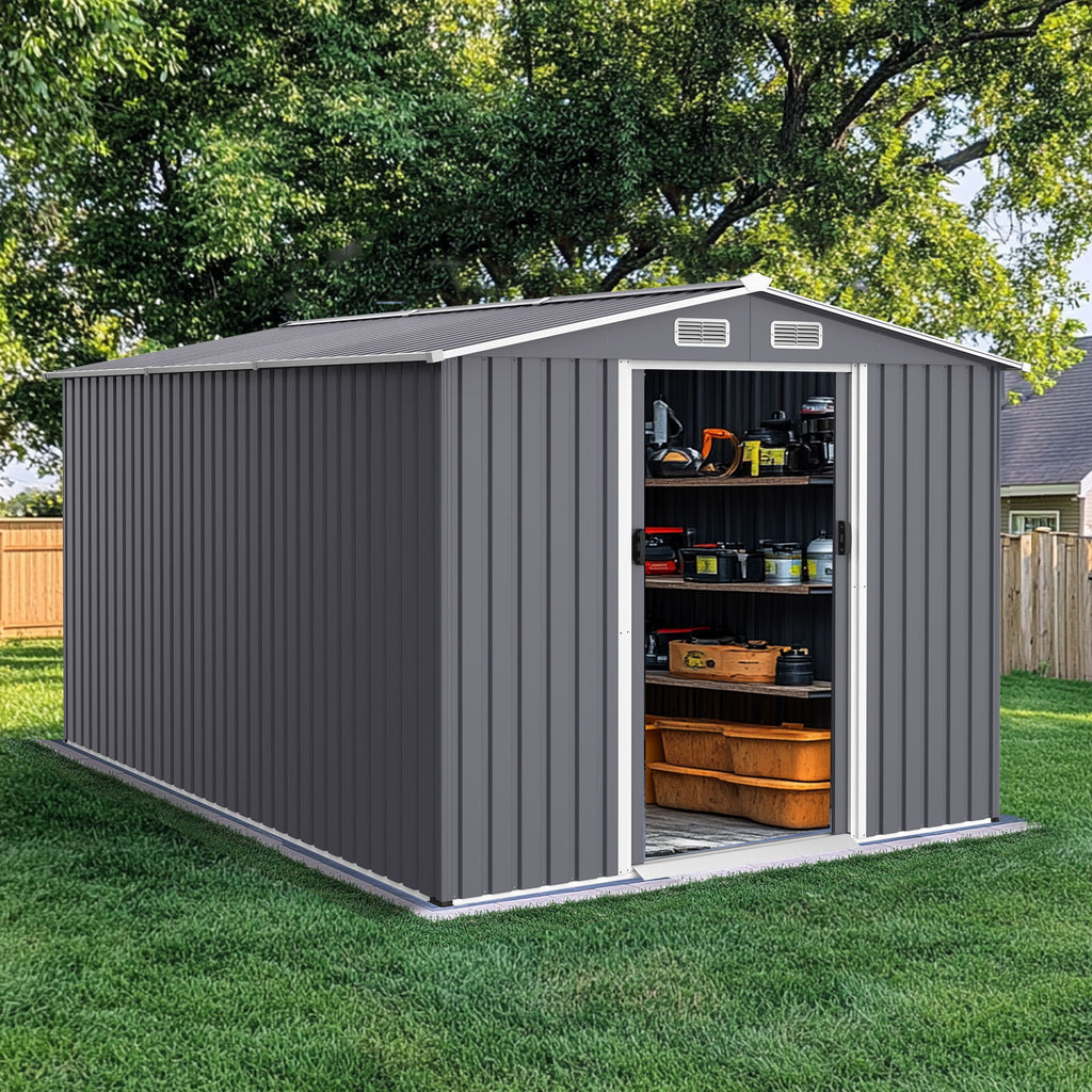 Outdoor Storage Shed Large Metal Tool Sheds, Heavy Duty Storage House With Sliding Doors