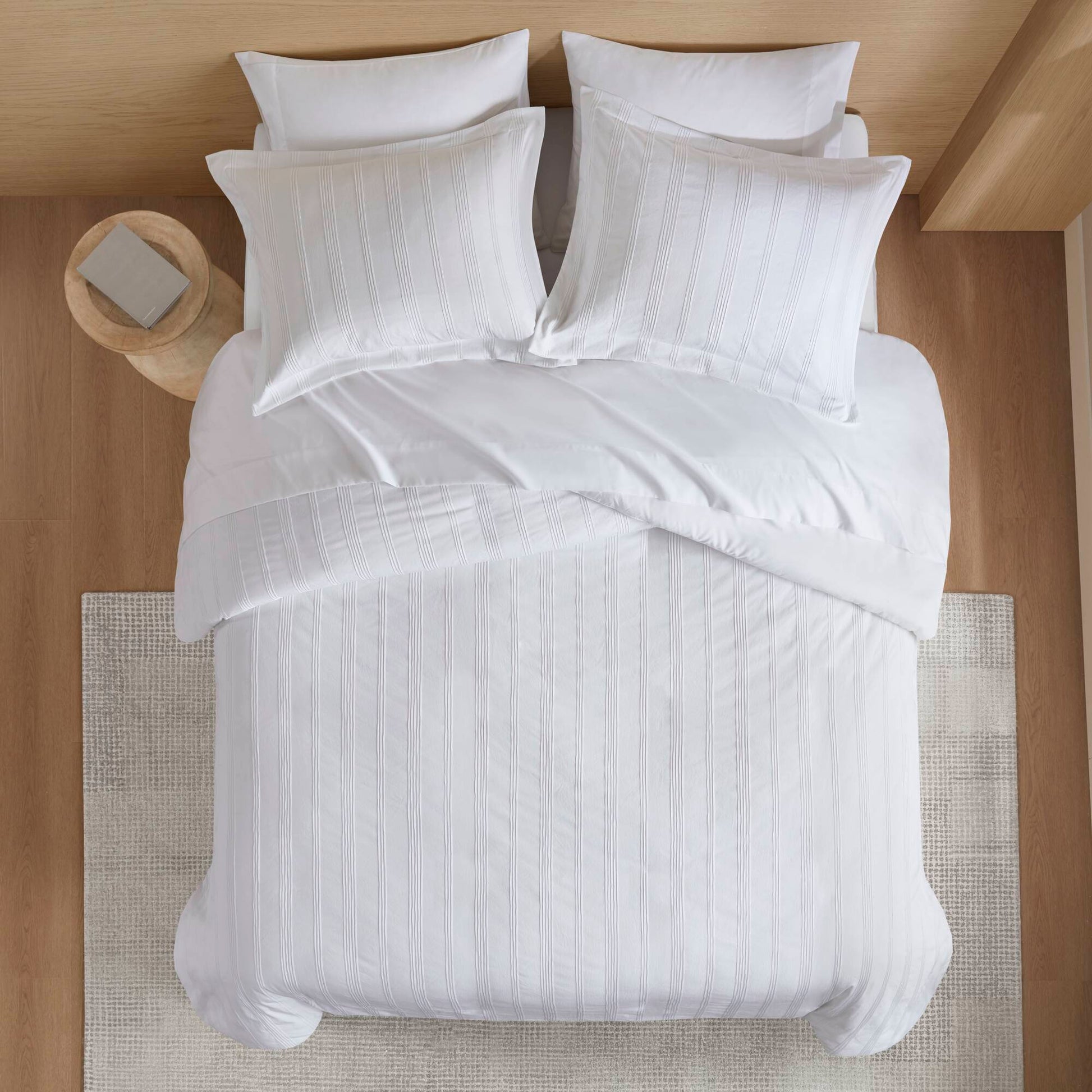 Logan - Full Striped Duvet Set - White