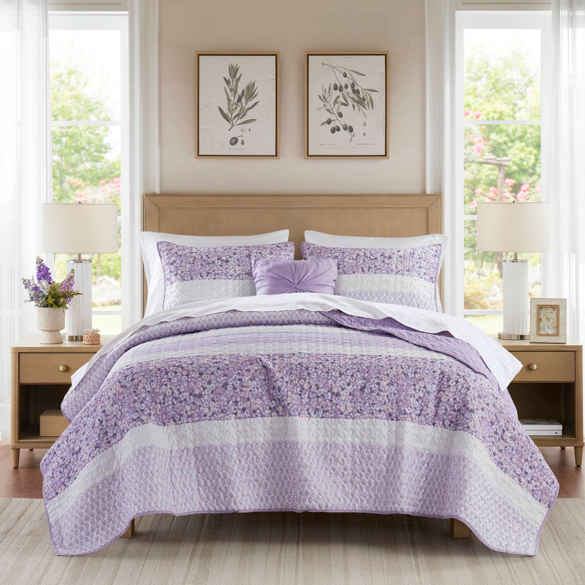 Caralie - Full/Queen 4 Piece Seersucker Quilt Set With Throw - Purple