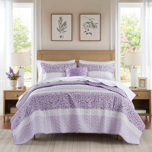 Caralie - King/California King 4 Piece Seersucker Quilt Set With Throw - Purple