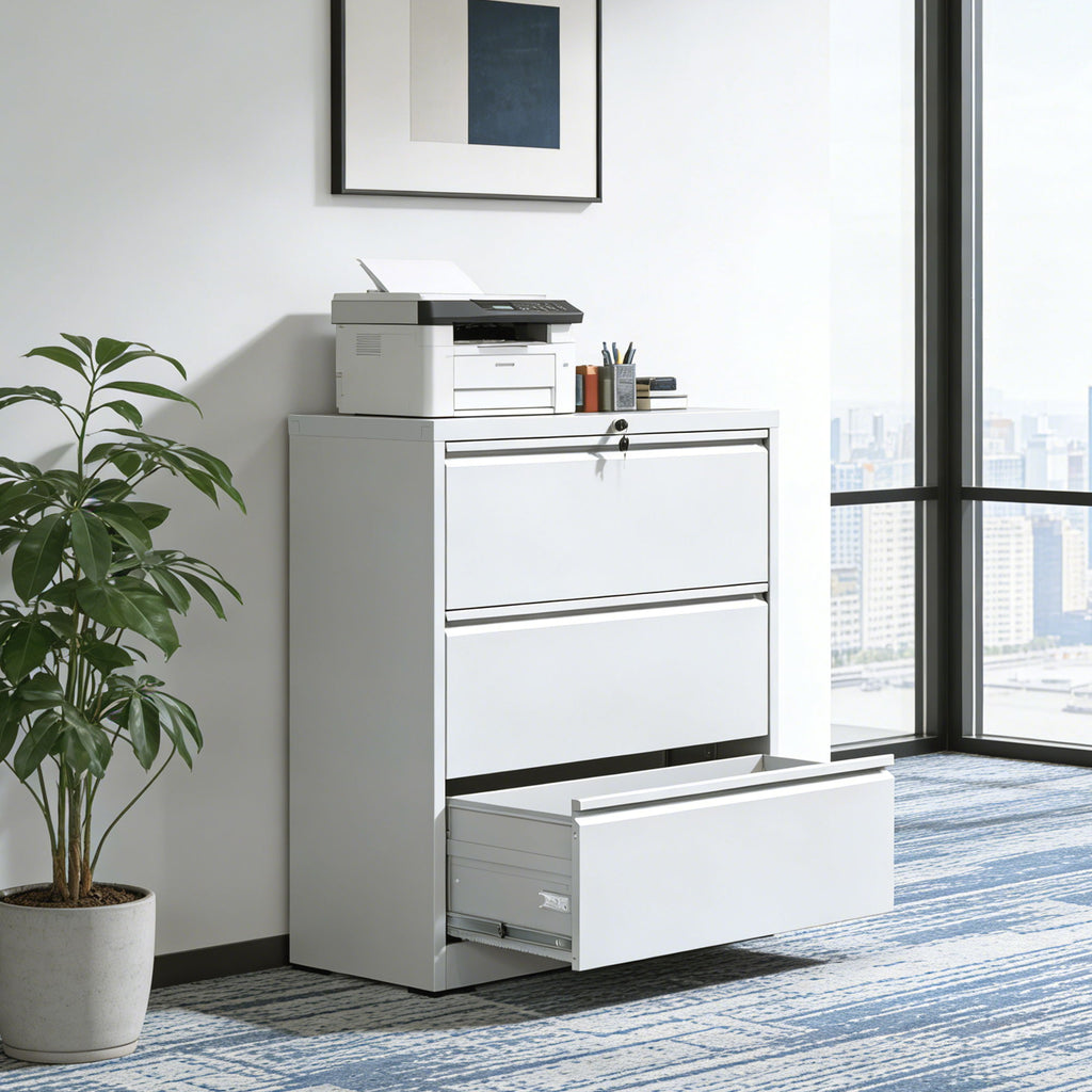 Lateral File Cabinet, Locking Heavy Duty, Anti-Tip Safety Interlock, Vertical Storage For Letter/Legal/A4 Files