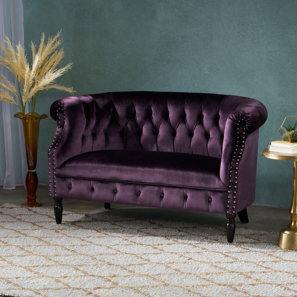 Antique Chesterfield Style Loveseat With Button Tufting