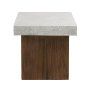 Mgo Square Side Table With Faux Stone Top And Wood Frame - Antique White / Natural Wood