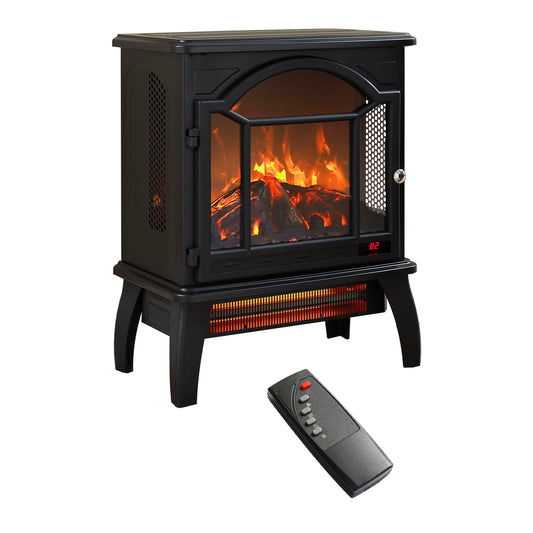 18" 3D Flame Electric Infrared Quartz Fireplace Stove With Remote Control - Antique Black