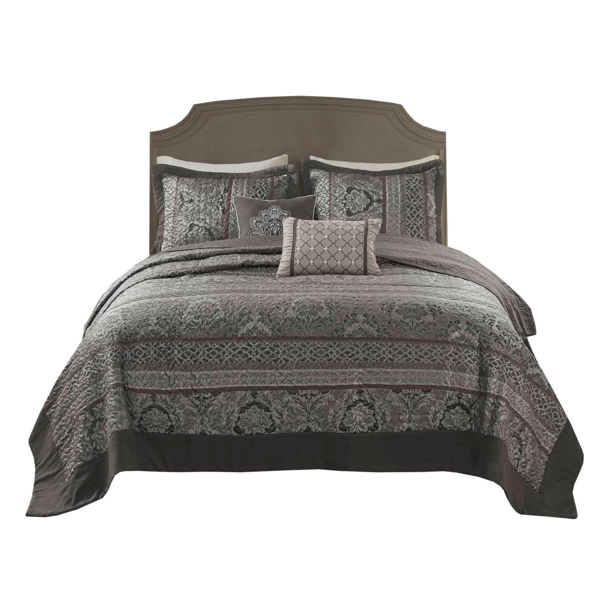 Bellagio - 5 Piece Queen Reversible Bedspread Set - Gray