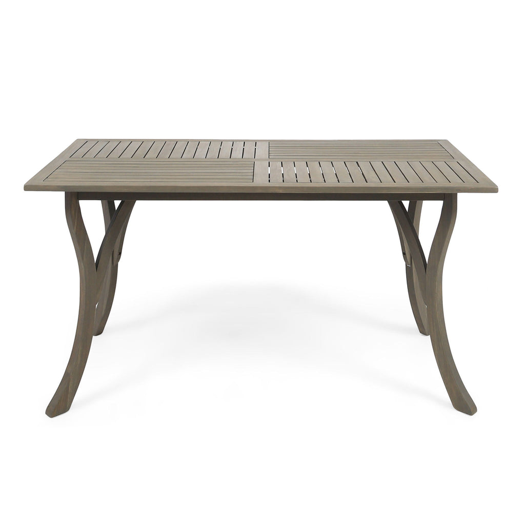 Transitional Acacia Wood Dining Table With Slat Panel Top - Gray