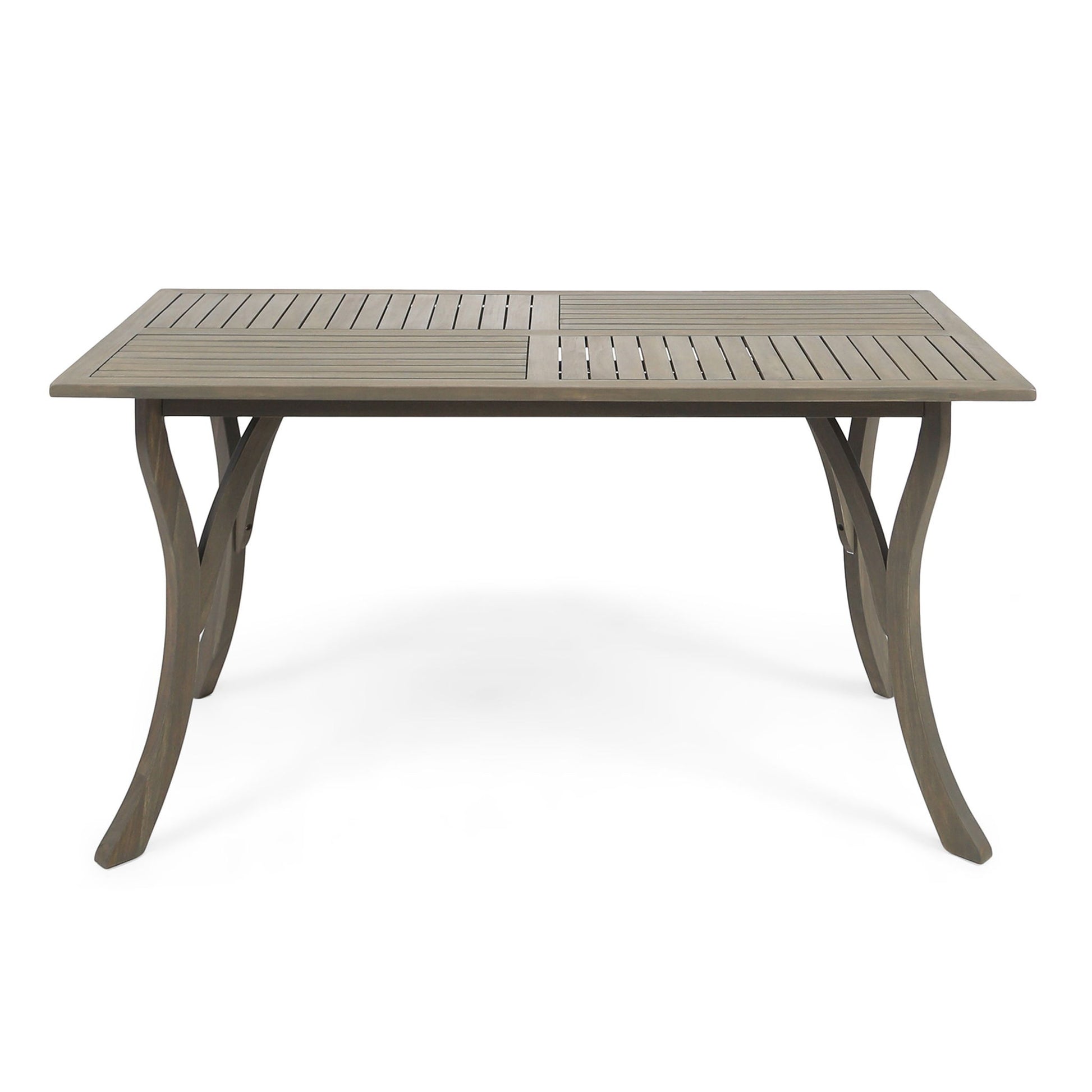 Transitional Acacia Wood Dining Table With Slat Panel Top - Gray