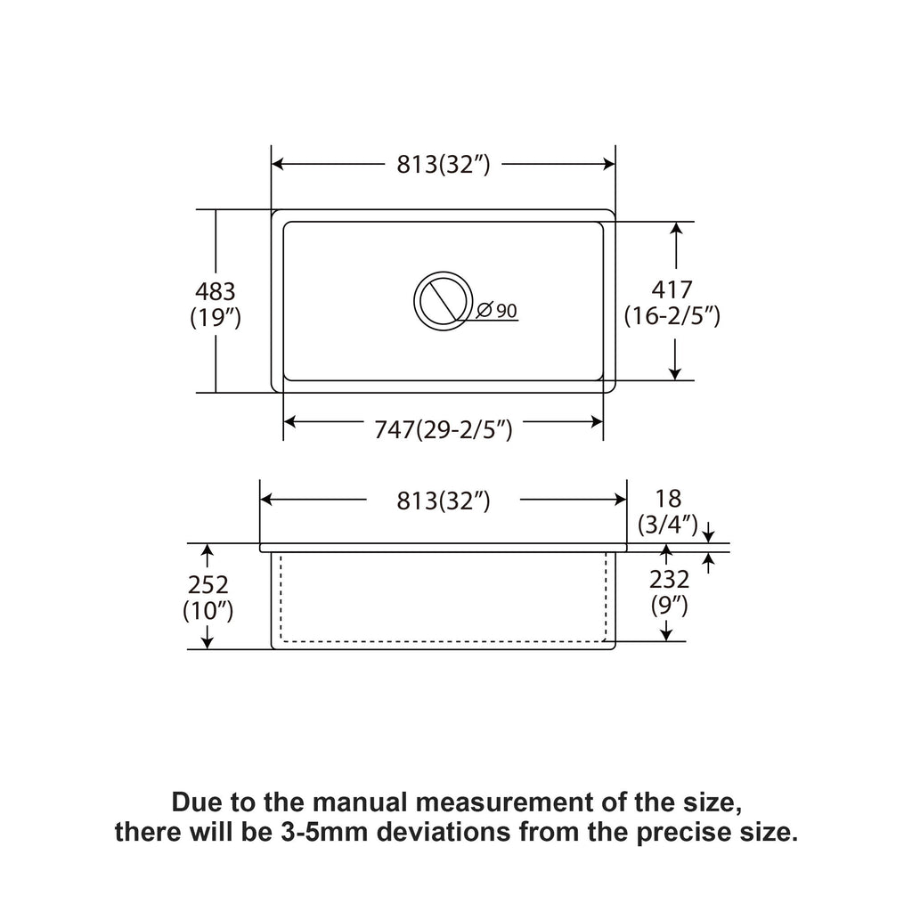 Rectangular Deep Single Bowl Kitchen Sink