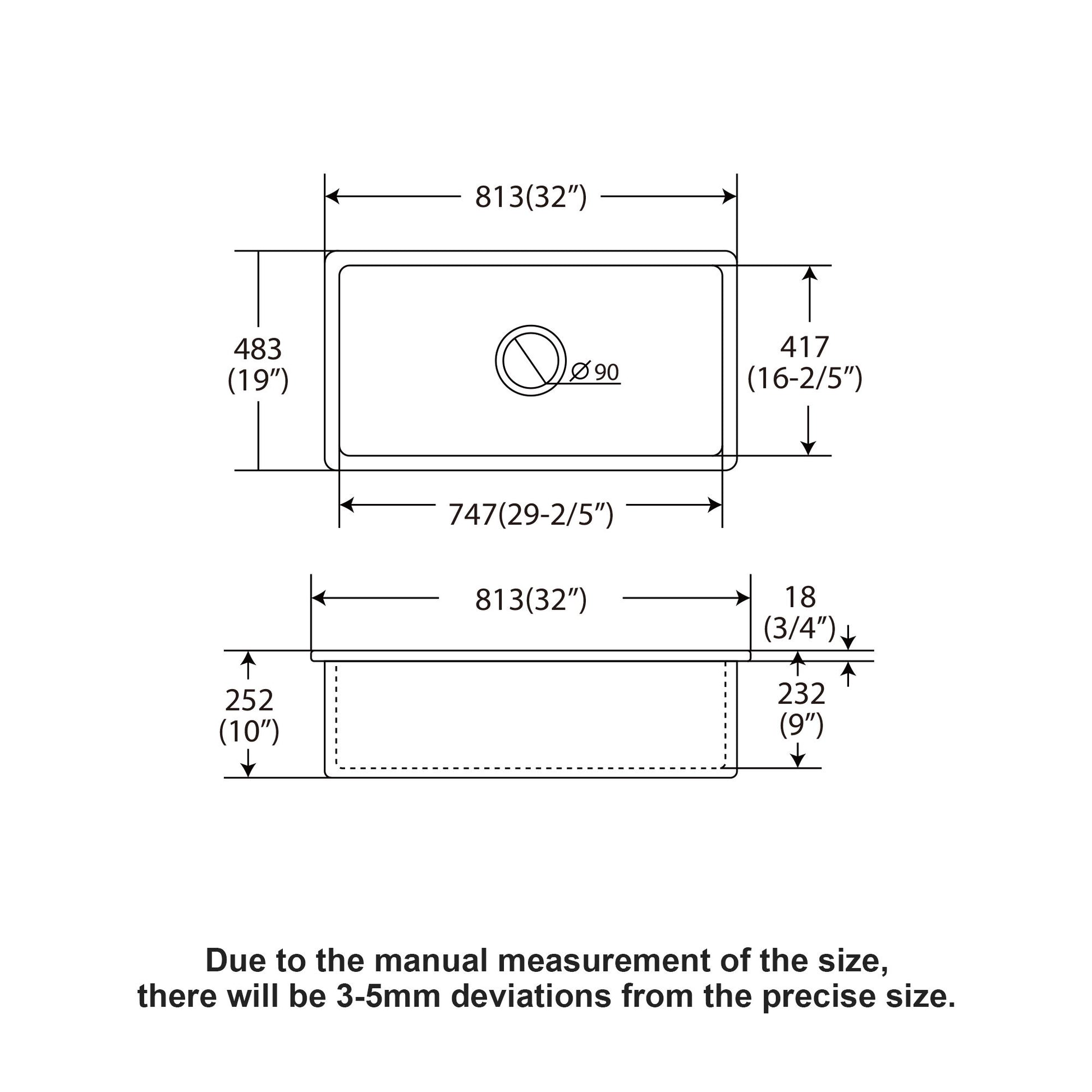 Rectangular Deep Single Bowl Kitchen Sink