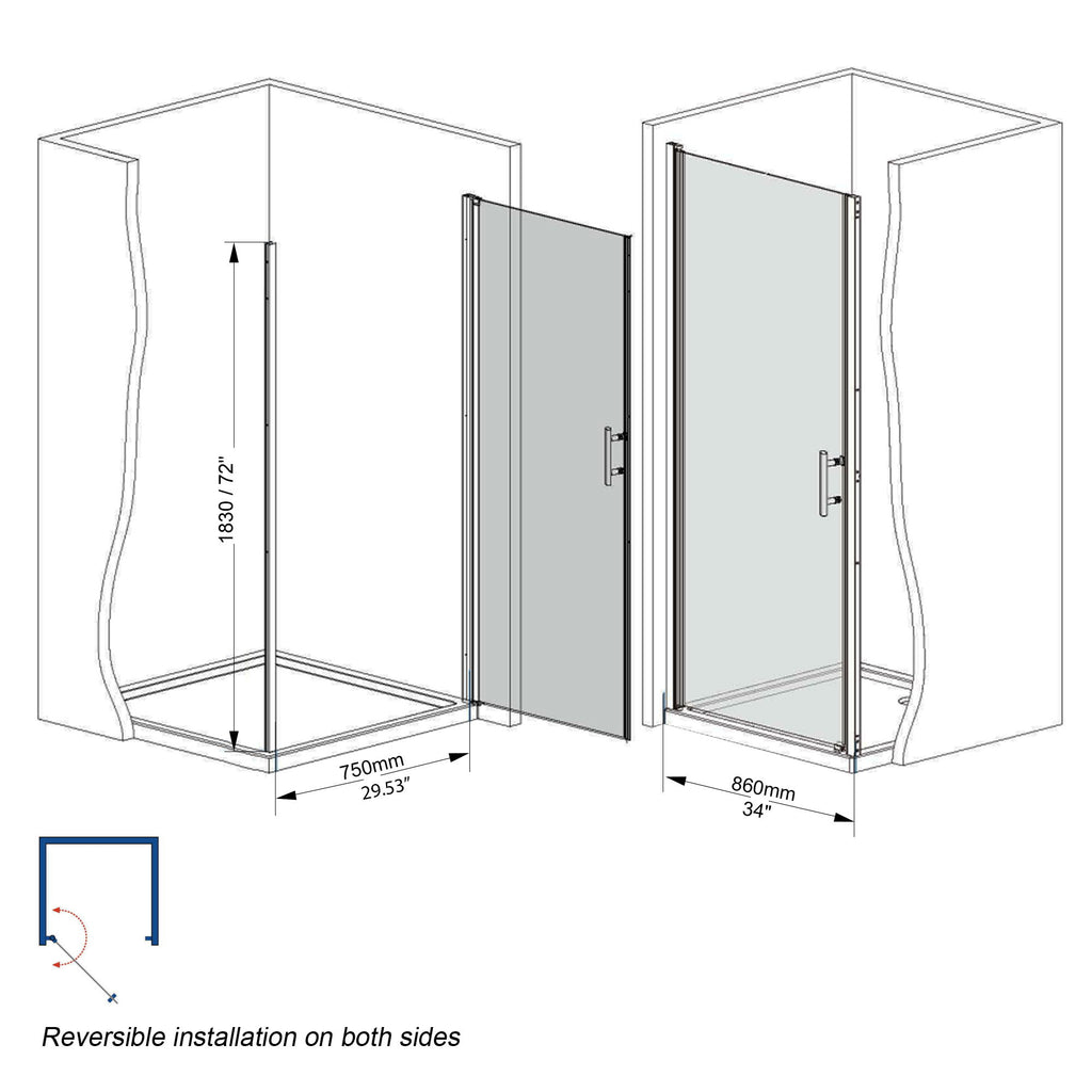 Shower Door With Explosion Proof Safety Film, Half Frame Design - Chrome