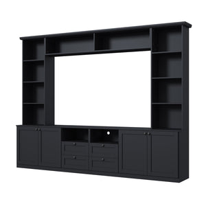Farmhouse Elegant Entertainment Center Wall Unit With 4 Drawers