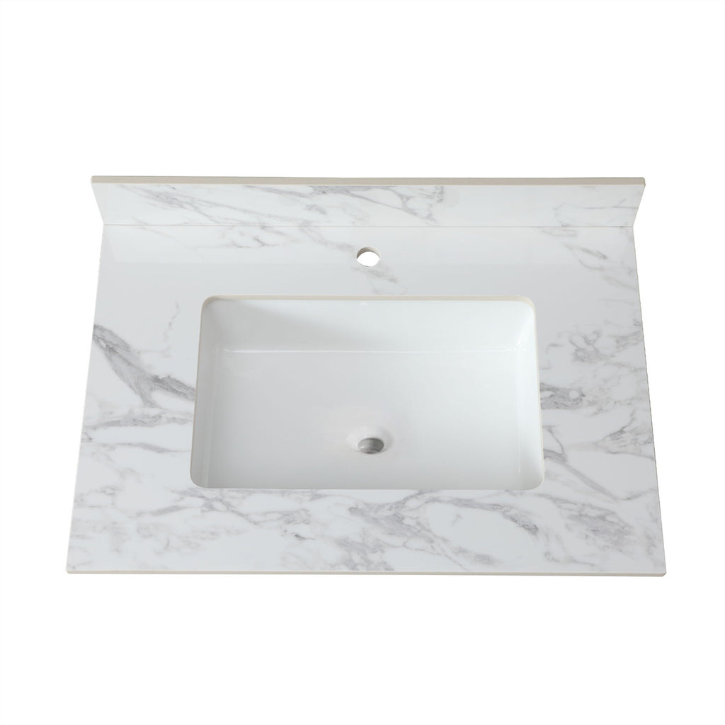 Elegant Bathroom Vanity Top With Rectangular Ceramic Sink And Backsplash