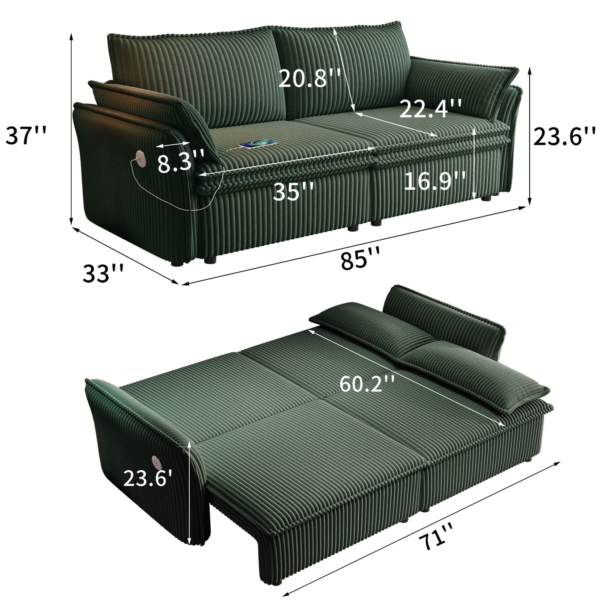 2 In 1 Convertible Sofa Bed, Multi Functional Living Room Furniture