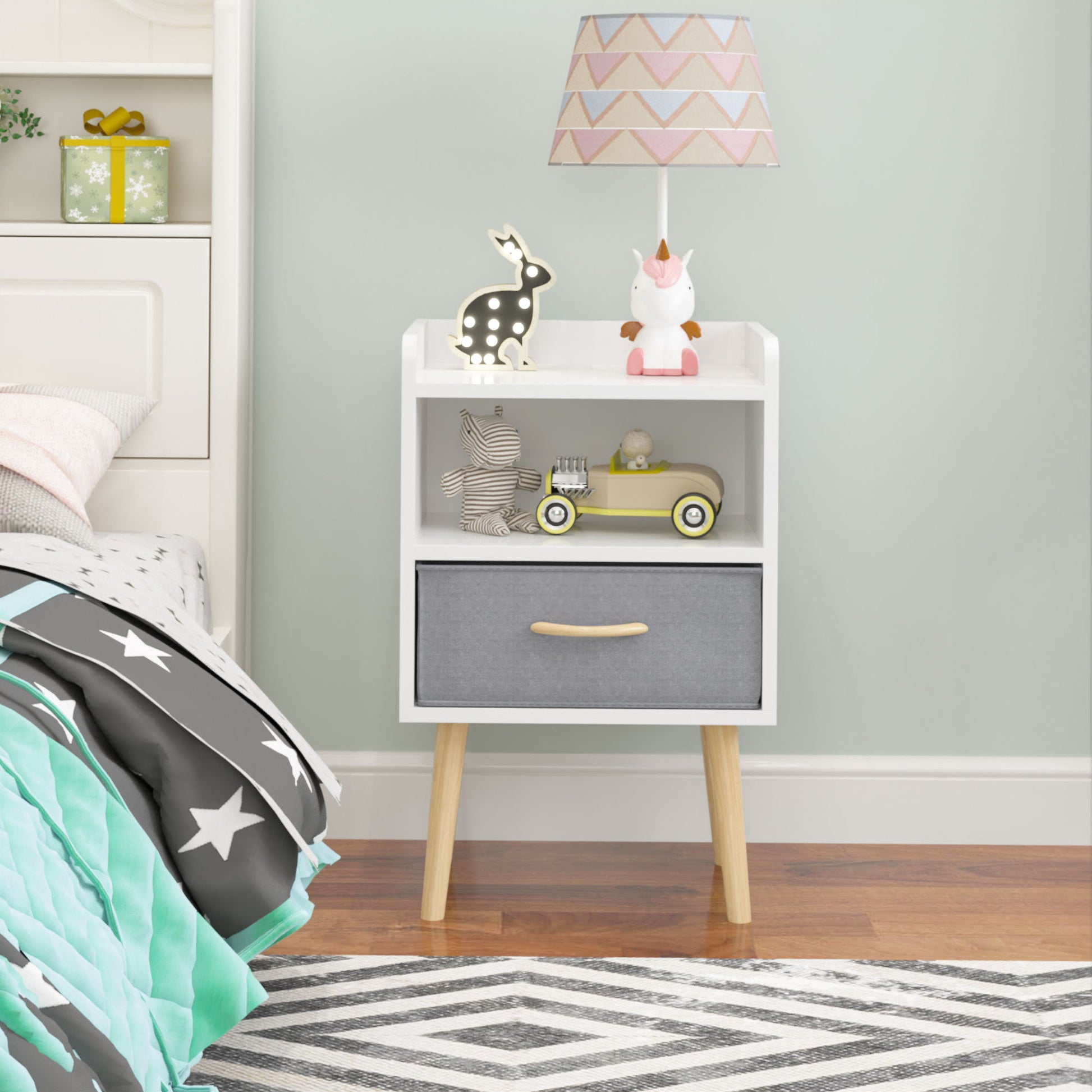Nightstand With Collapsible Drawer, 2 Tier Storage End Table For Bedroom