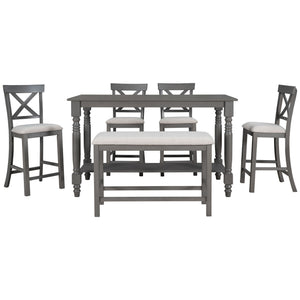 Counter Height Dining Set With Shelf, 4 Chairs And Bench