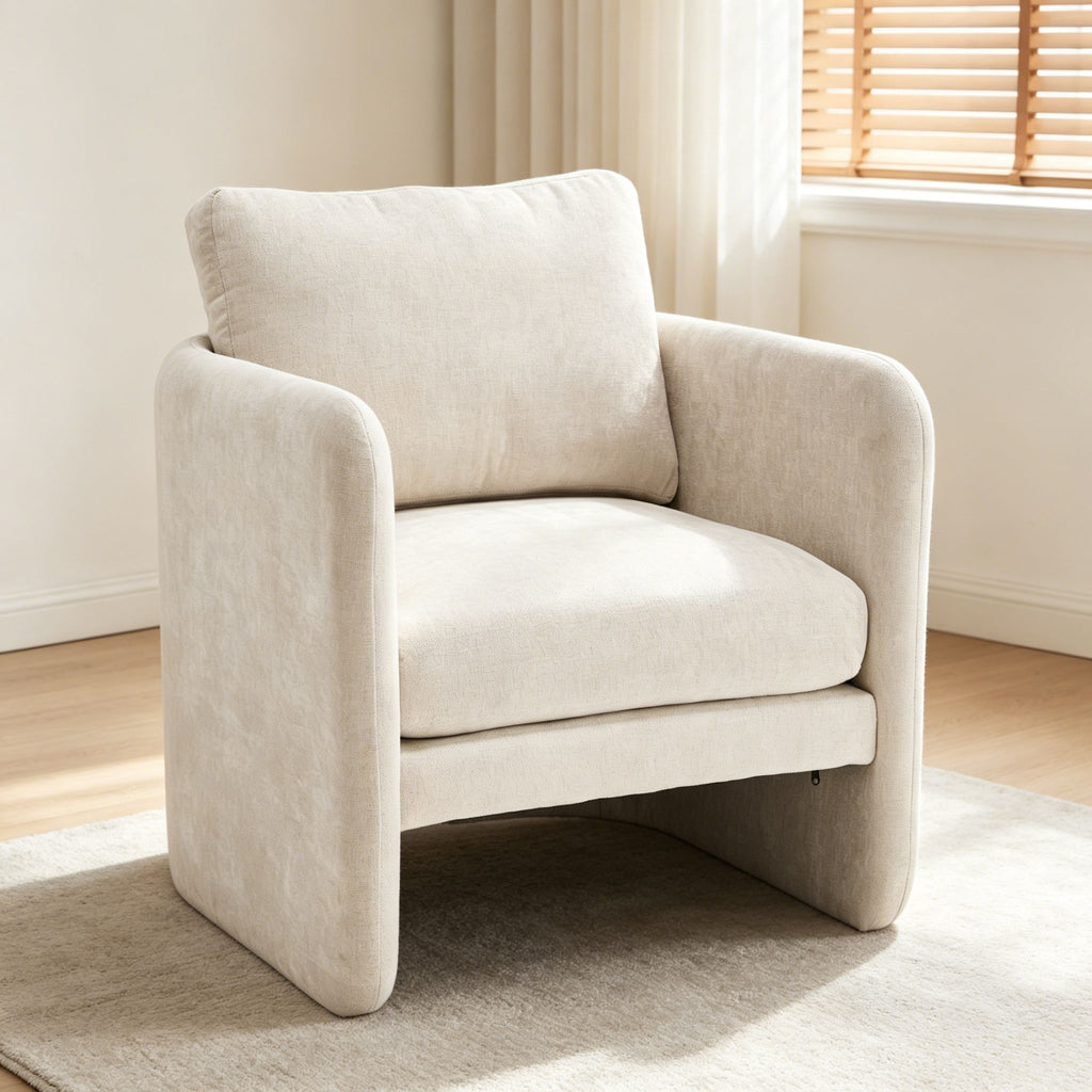 Armchair With Low Profile Curved Frame - Beige