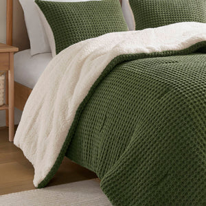 Riordan - Full/Queen Waffle Knit Comforter Set - Olive