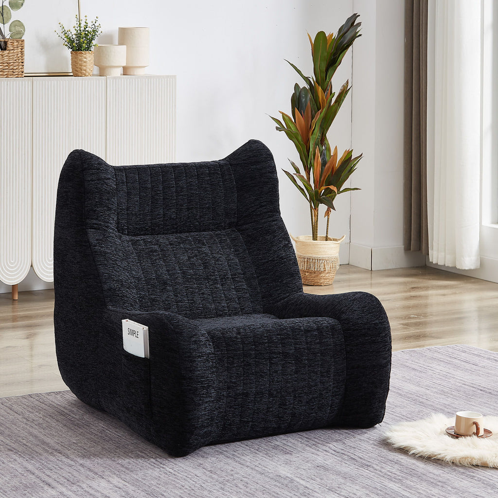 Bean Bag Chair With Armrests Oversized Comfy Beanbag Lounge Lazy Floor Sofa Accent Chair For Living Room - Black