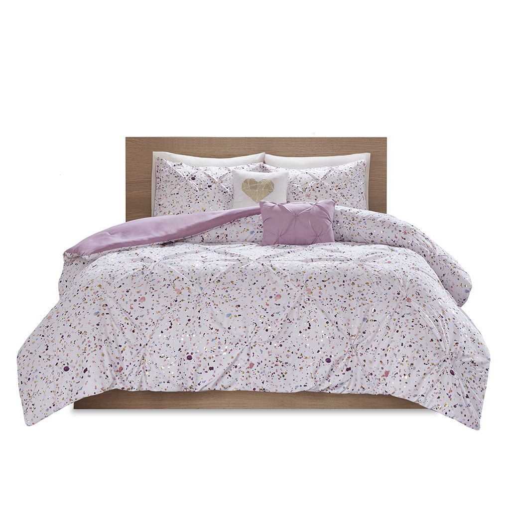 Abby - Twin Metallic Printed And Pintucked Comforter - Plum