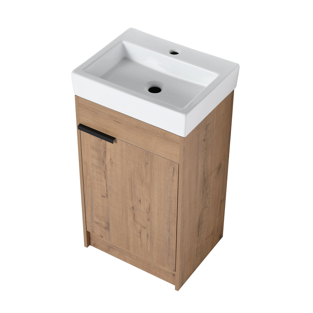 18" Bathroom Vanity With Top Sink, With Soft Closing Doors And Adjustable Interior Shelves - Imitative Oak
