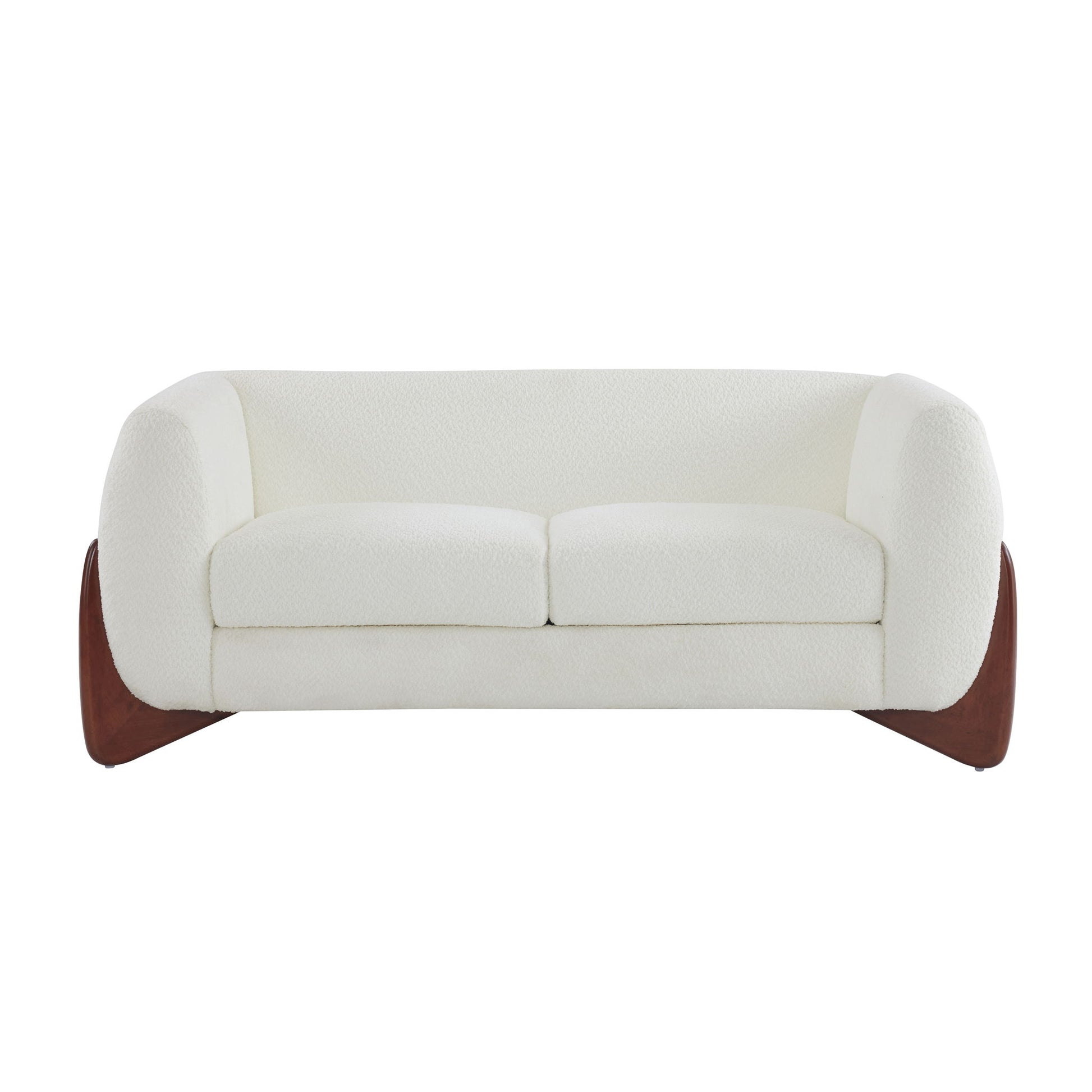 Contemporary Boucle Sherpa Sofa With Birch Wood Legs