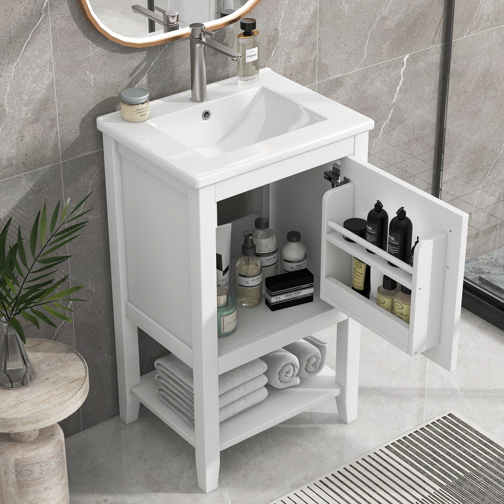 Modern Bathroom Vanity With Sink, Soft-Closing Door And Open Shelf