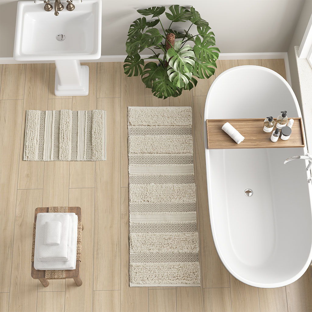 Asher - 22" x 58" Woven Texture Stripe Bath Rug - Natural