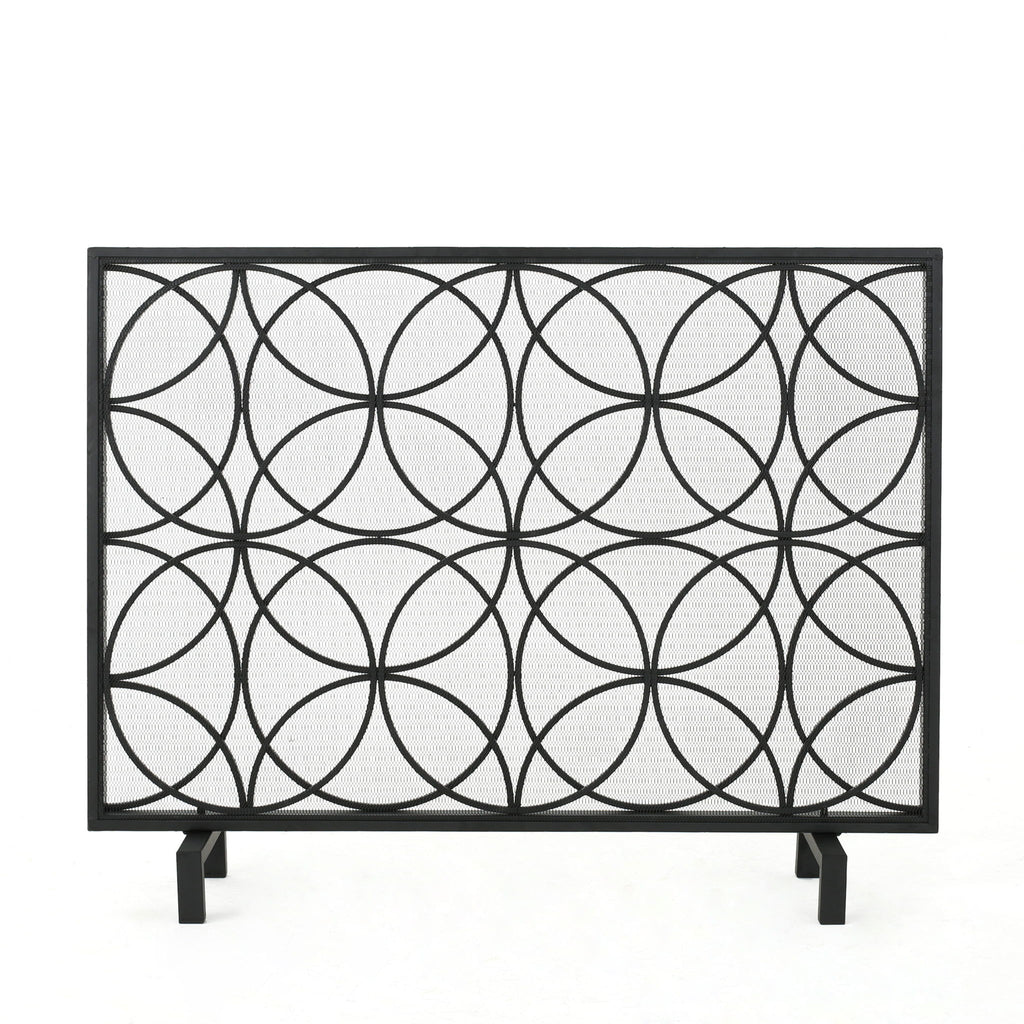 Thayer - Single Panel Iron Fireplace Screen With Geometric Design
