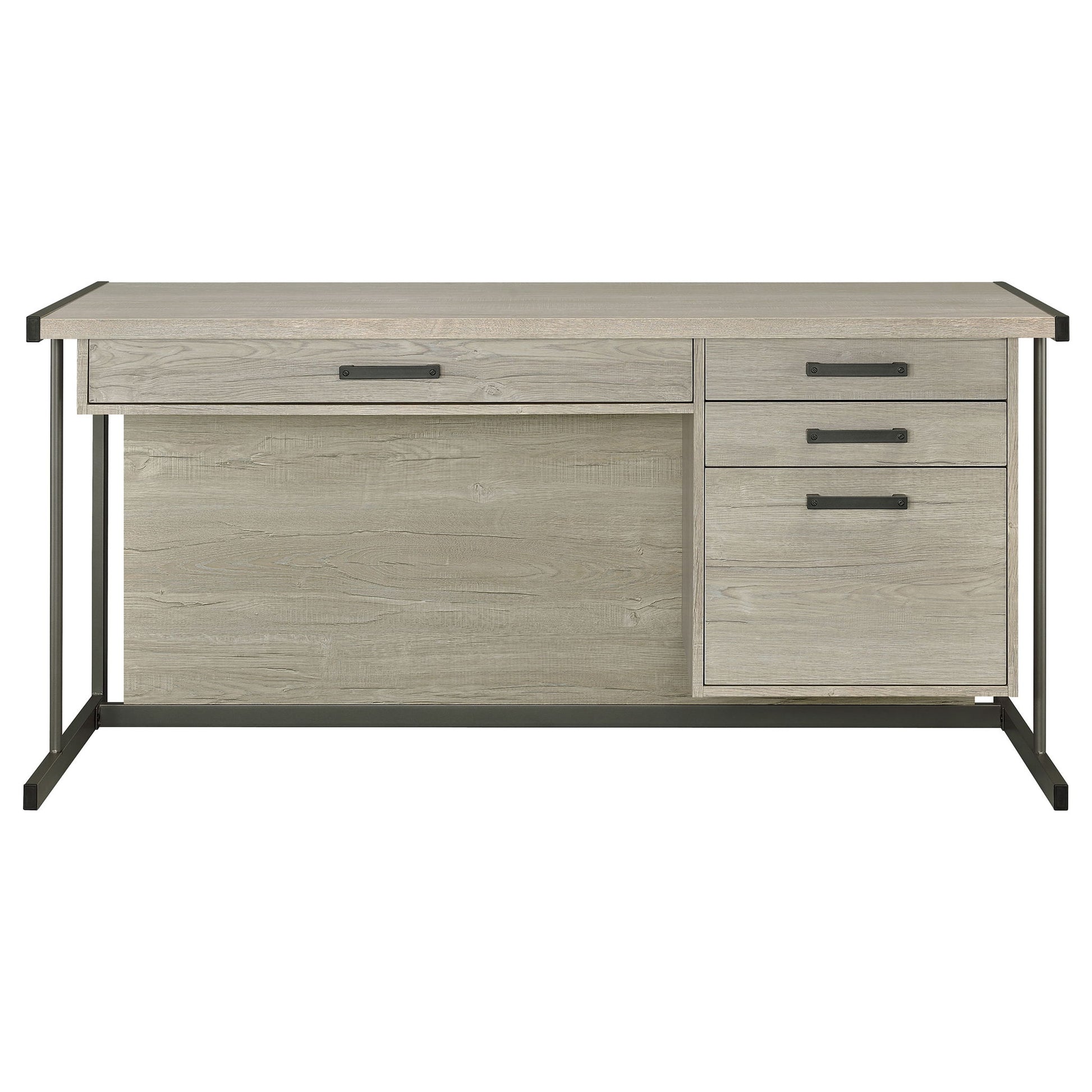 Brisley - Office Desk With Adjustable Keyboard Tray And 3 Drawer Storage - Beige / Gray