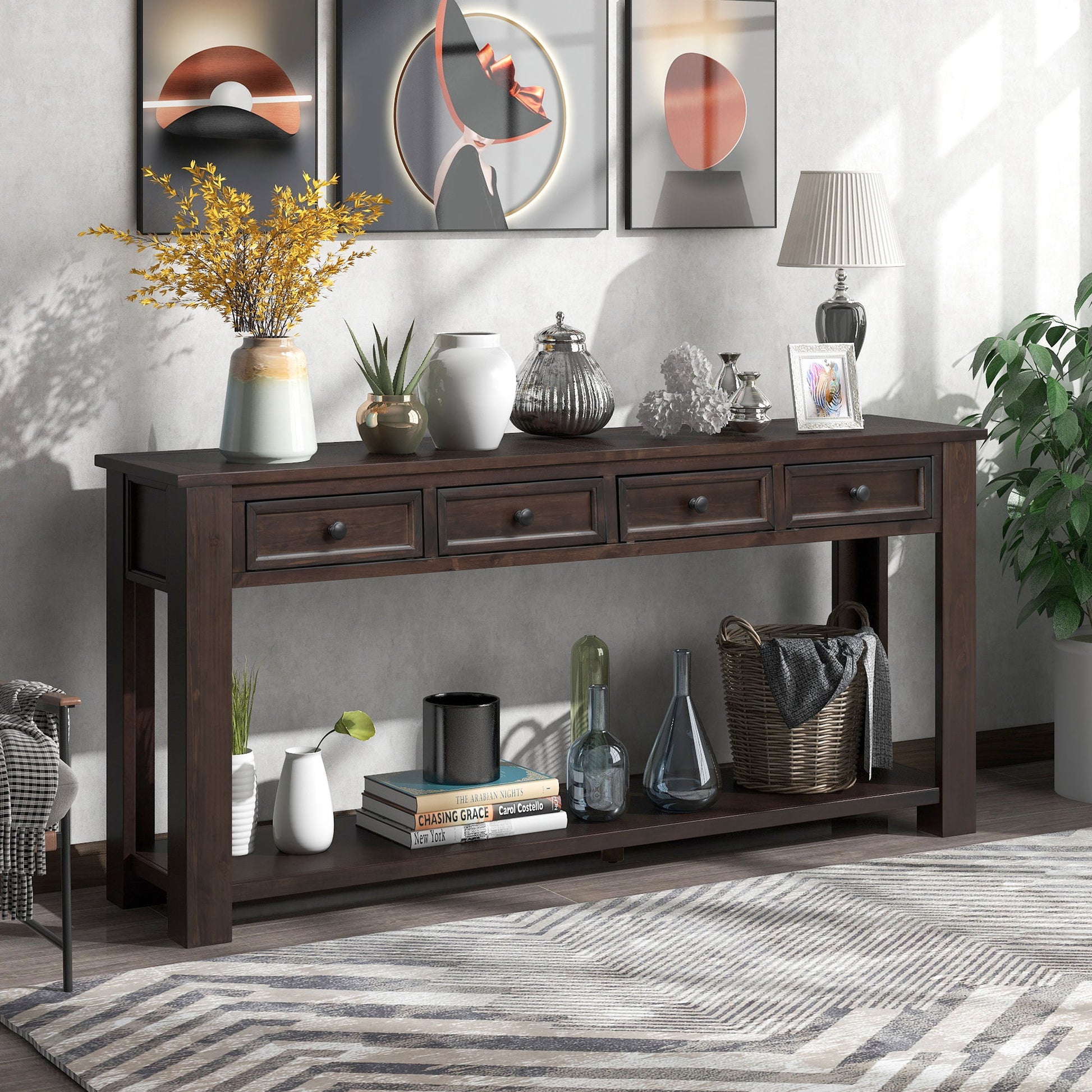 Hearth & Haven Clara - Console Table With Storage Drawers And Bottom Shelf