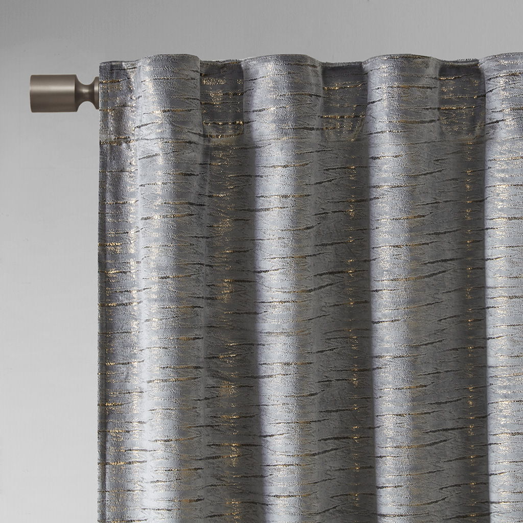 Colt - Room Darkening Metallic Printed Poly Fabric Rod Pocket/Back Tab Window Panel Pair - Gray/Copper