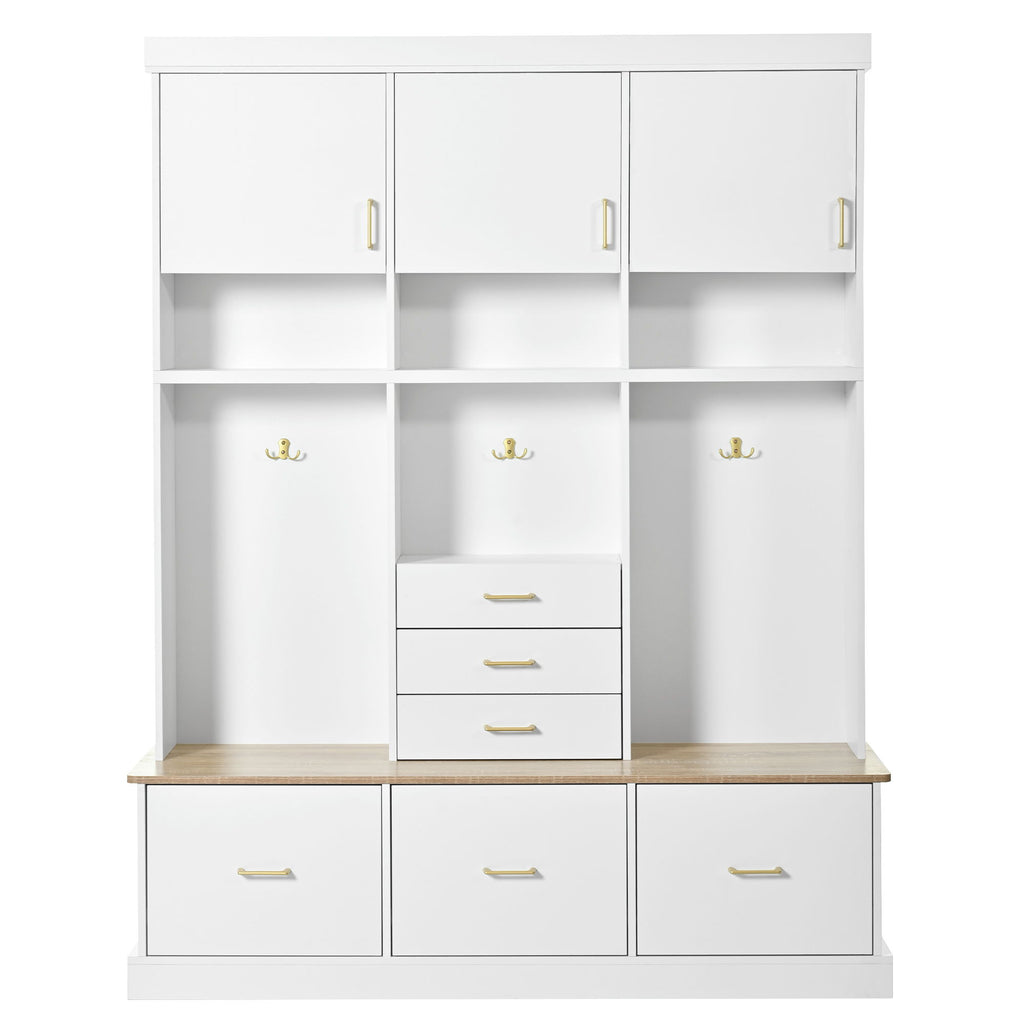 Entryway Hall Tree With Bench And Storage, 5 In 1 Coat Rack