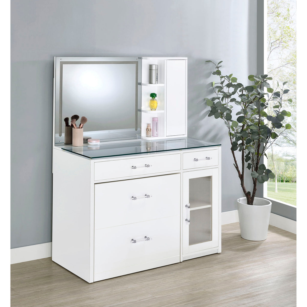 Kerr - 2 Drawer Makeup Vanity Table With Mirror And Stool