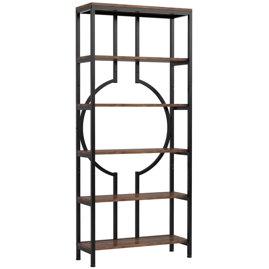 6 Tier Bookshelf For Living Room - Rustic Brown