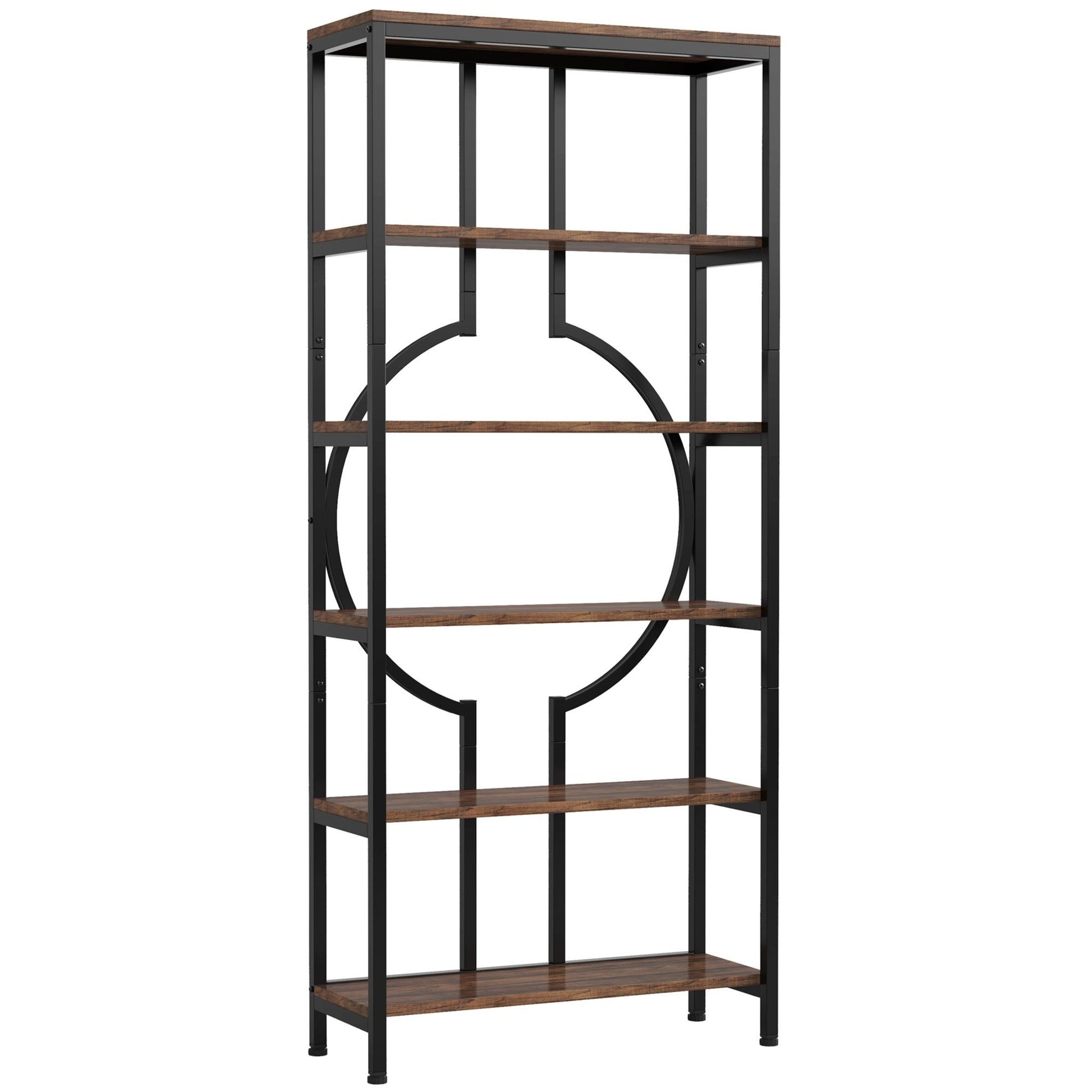 6 Tier Bookshelf For Living Room - Rustic Brown