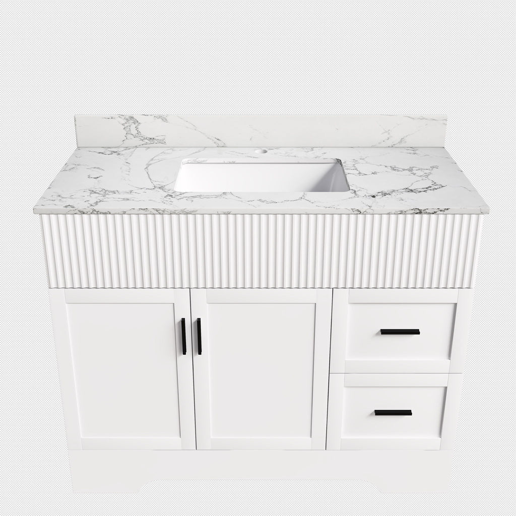 Bathroom Vanity Set, Fluted Cabinet, Soft Close Doors & Drawers, Sink Included - White