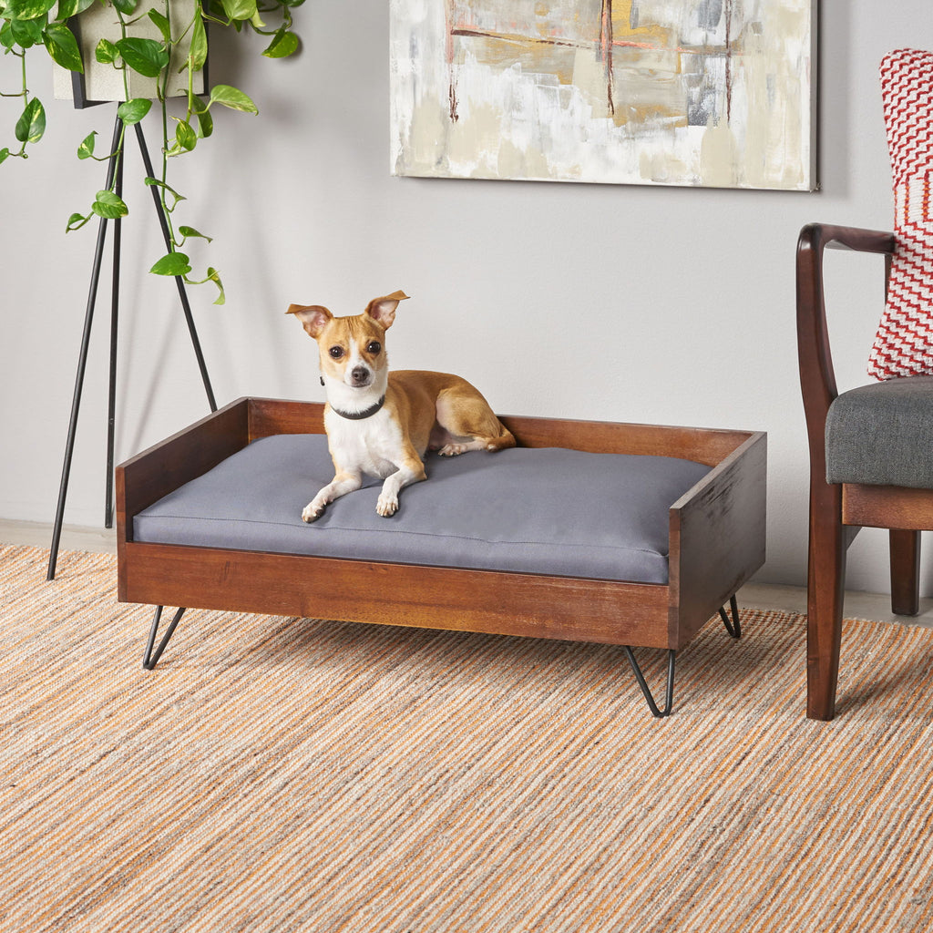 Dog Bed With Sleek Hairpin Legs - Reclaimed Oak / Iron