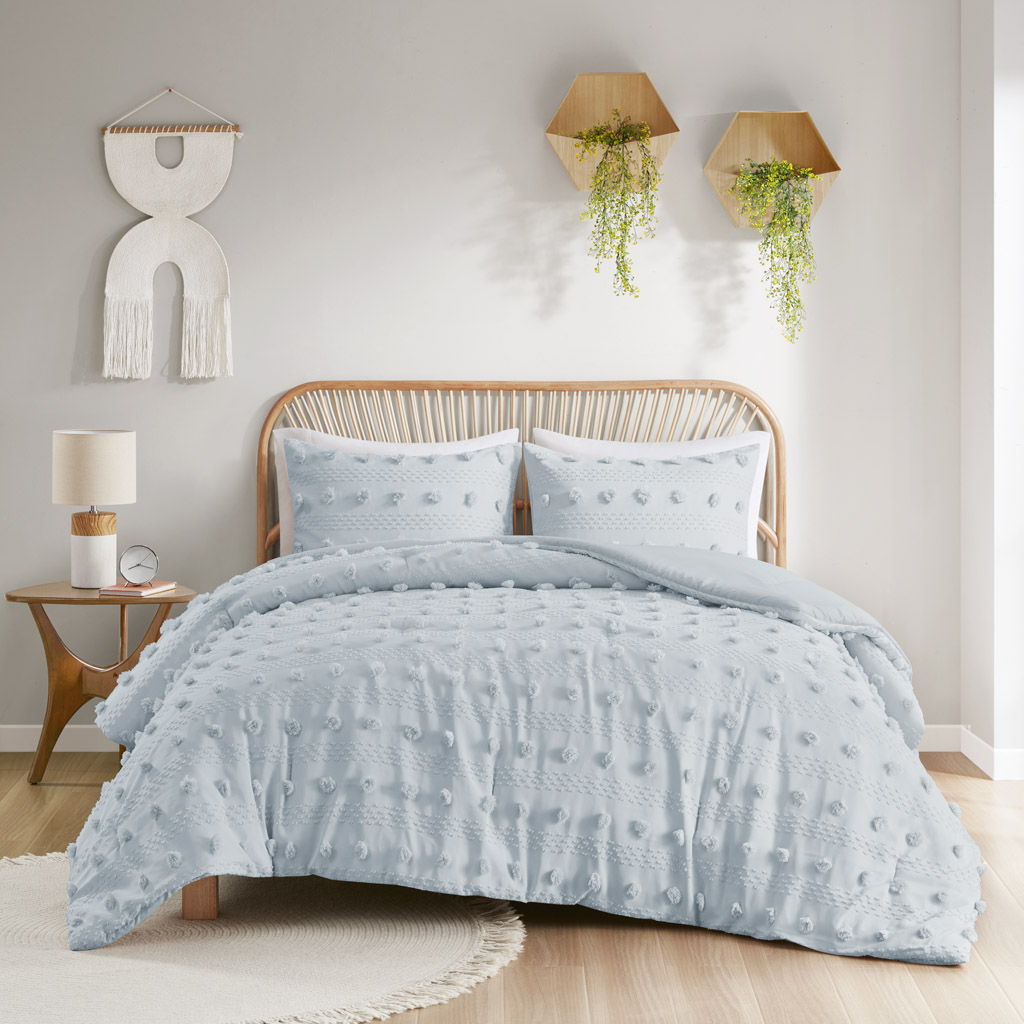 Lucy - Clip Jacquard Twin Comforter Set - Blue