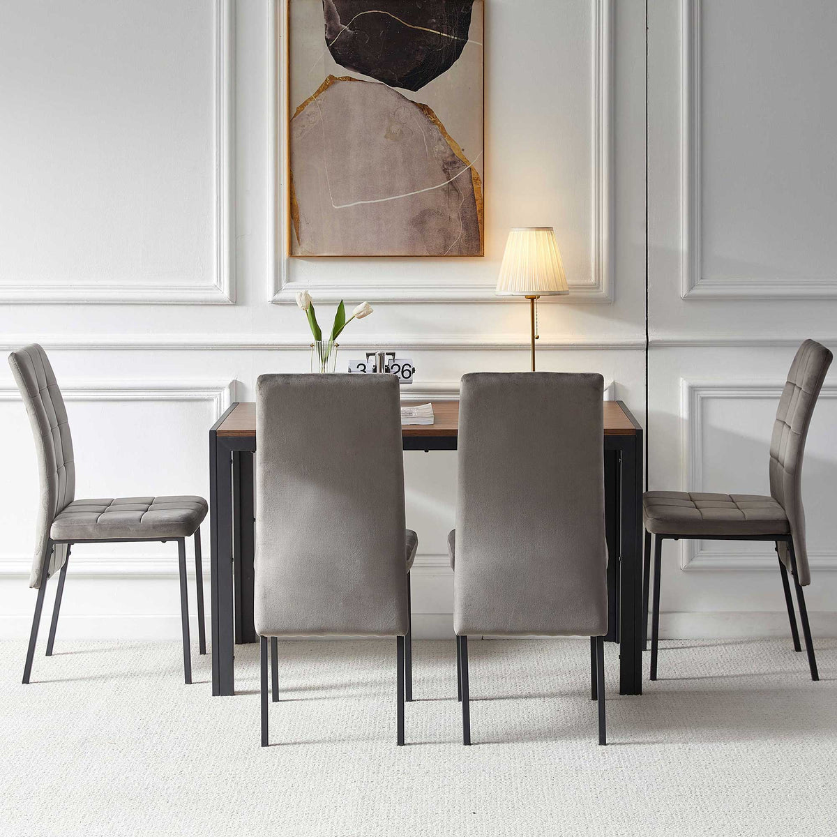 Dining table and chairs set on the showroom floor at The Furniture & Mattress Warehouse in Mableton, GA