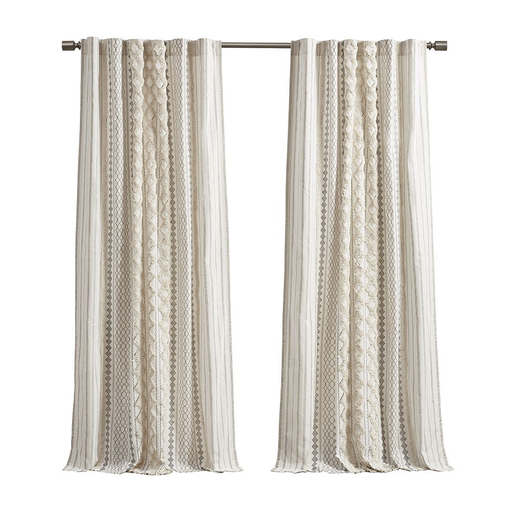 Imani - Printed Window Panel With Stripe And Lining - Ivory