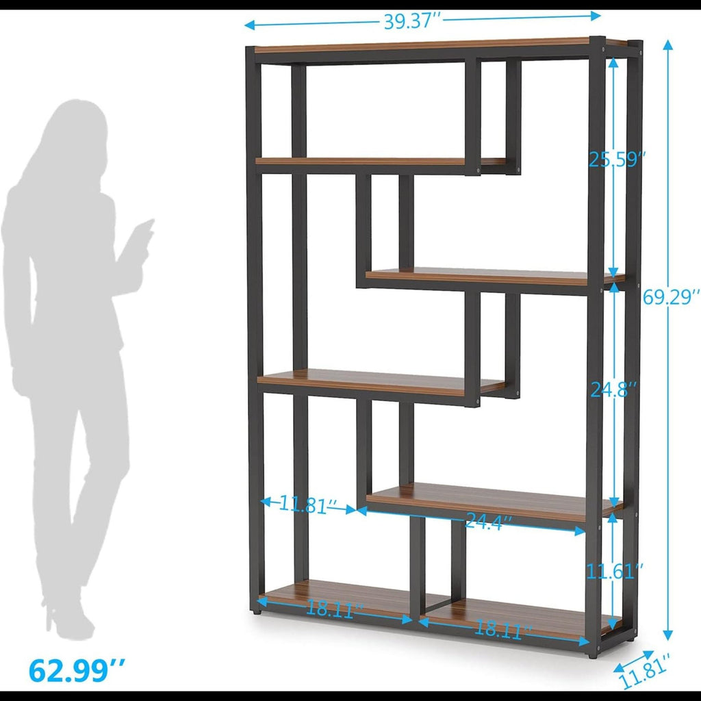 6 Tier Etagere Bookcase With Asymmetrical Shelves For Living Room