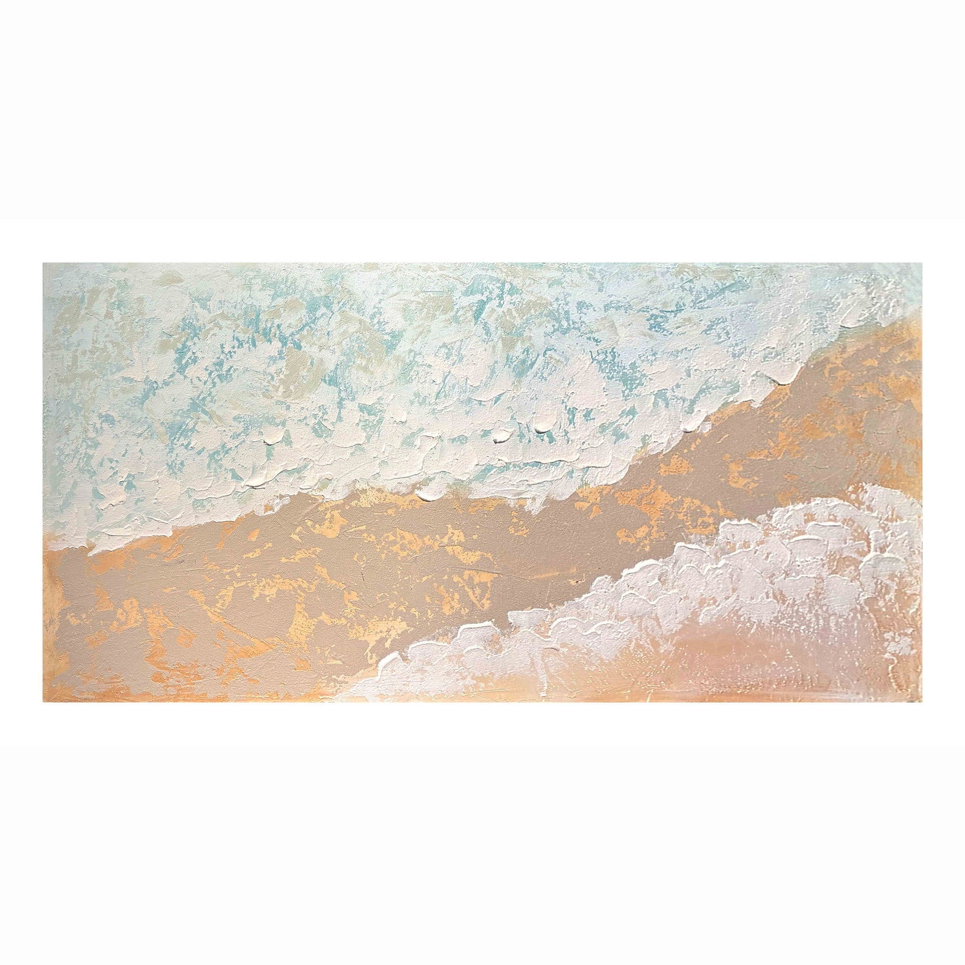Neutral Beach Landscape Canvas Wall Art, Hand Painted Thick Textured Painting, Decor For Living Room - Beige / Blue