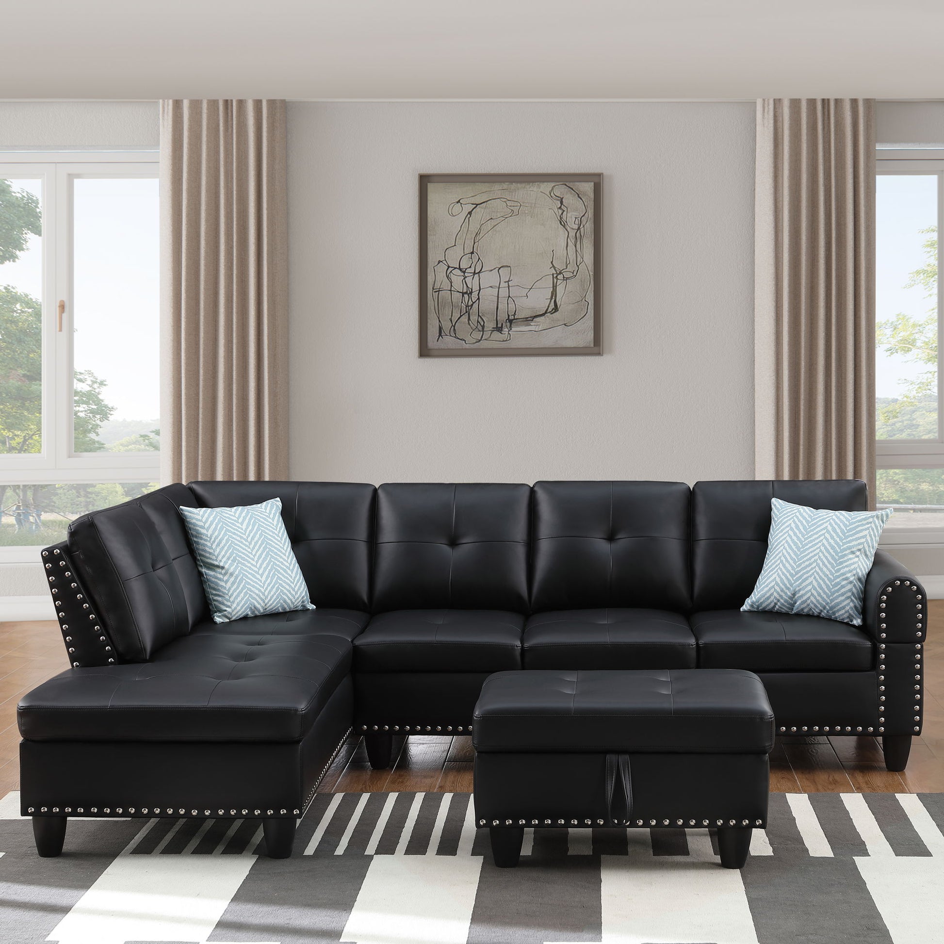 Irine - Faux Leather Sectional Sofa With Ottoman
