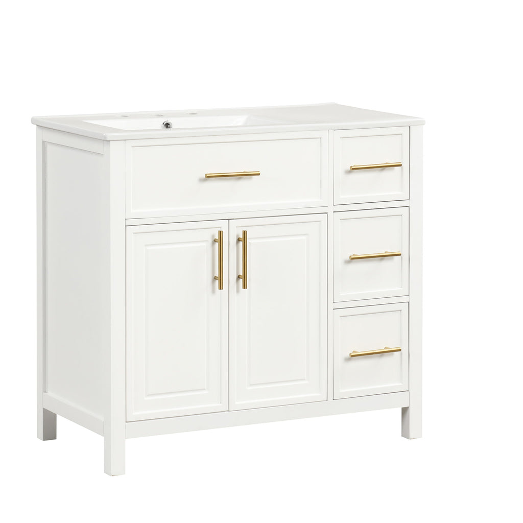 Modern Bathroom Vanity With Sink Top, 2 Doors And 3 Drawers
