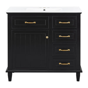 Modern Bathroom Vanity With Sink Top, Flip Drawers, Adjustable Shelf