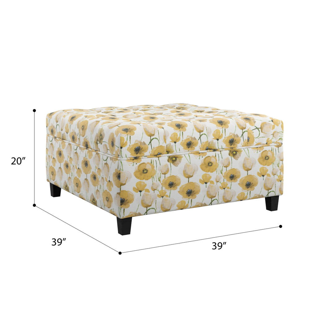 Floral Storage Ottoman With Traditional Design - Gold