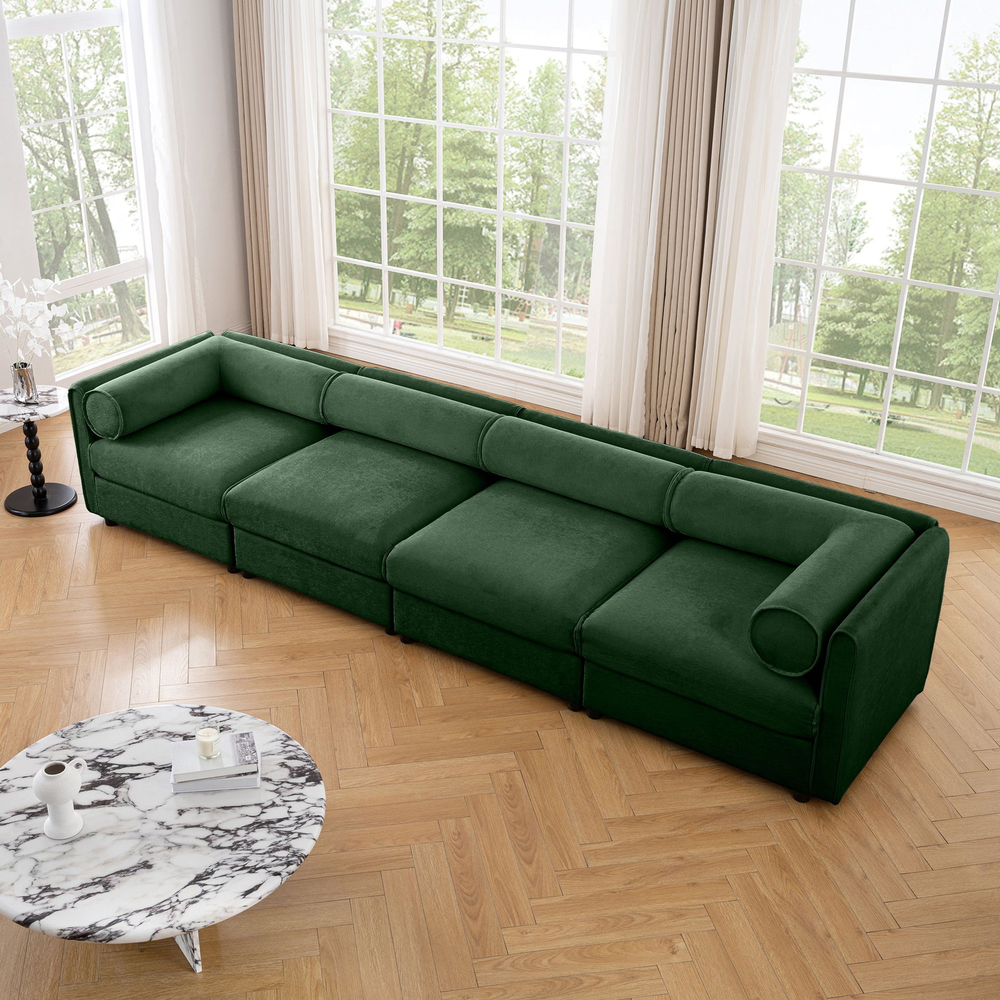 Stylish Chenille Sofa With Storage Seat And Cylindrical Backrest