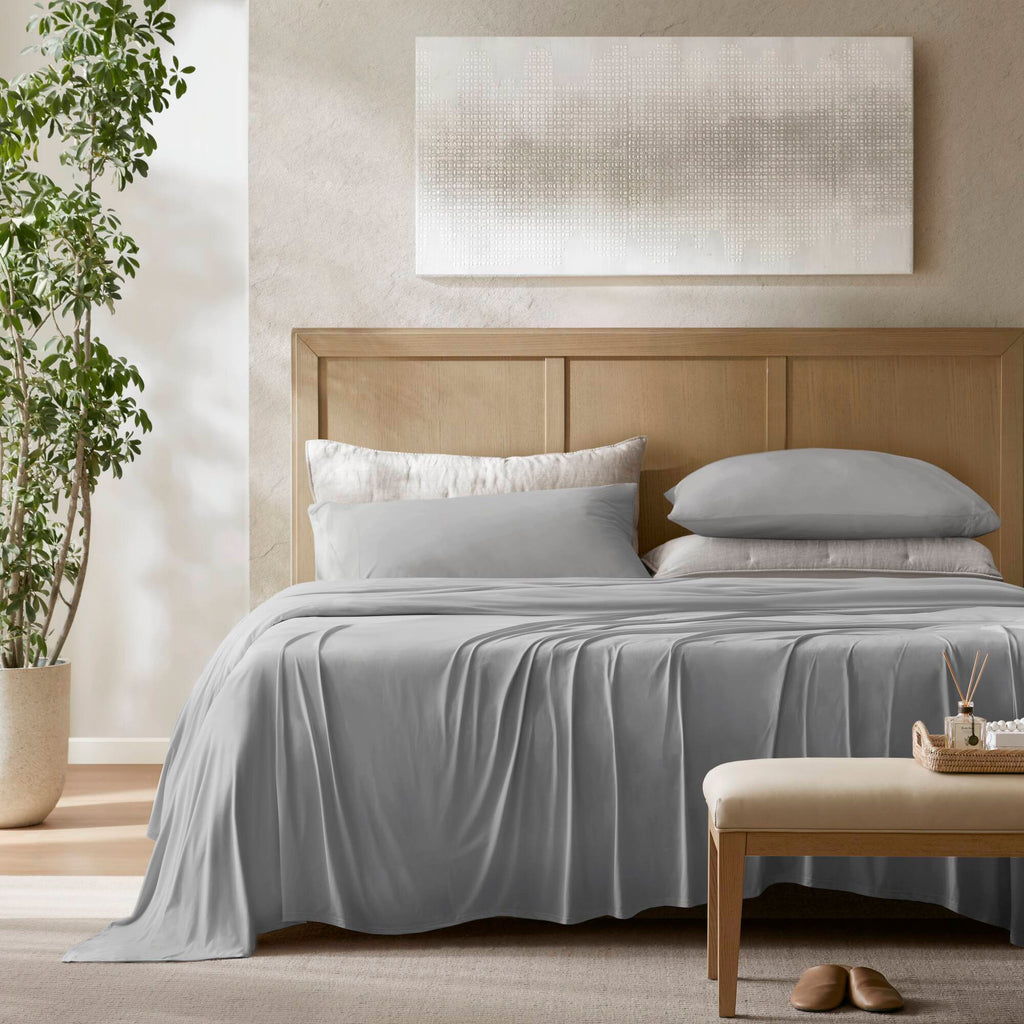 Split King Stretch Jersey Sheet Set - Gray