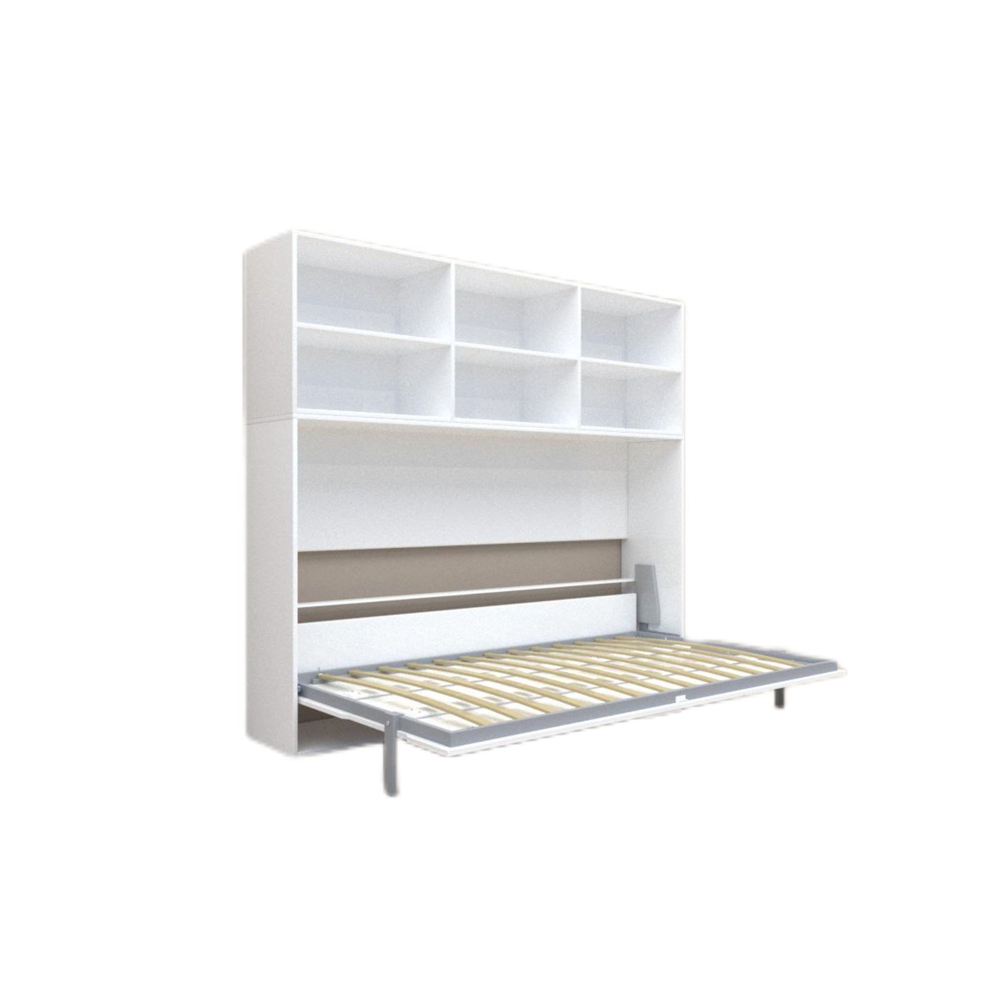 Mordern Design Twin Size Horizontal Murphy Bed With Shelf Storage For Bedroom Or Guestroom Wall Bed Space Saving Hidden Bed With New Style Gas Struts - White